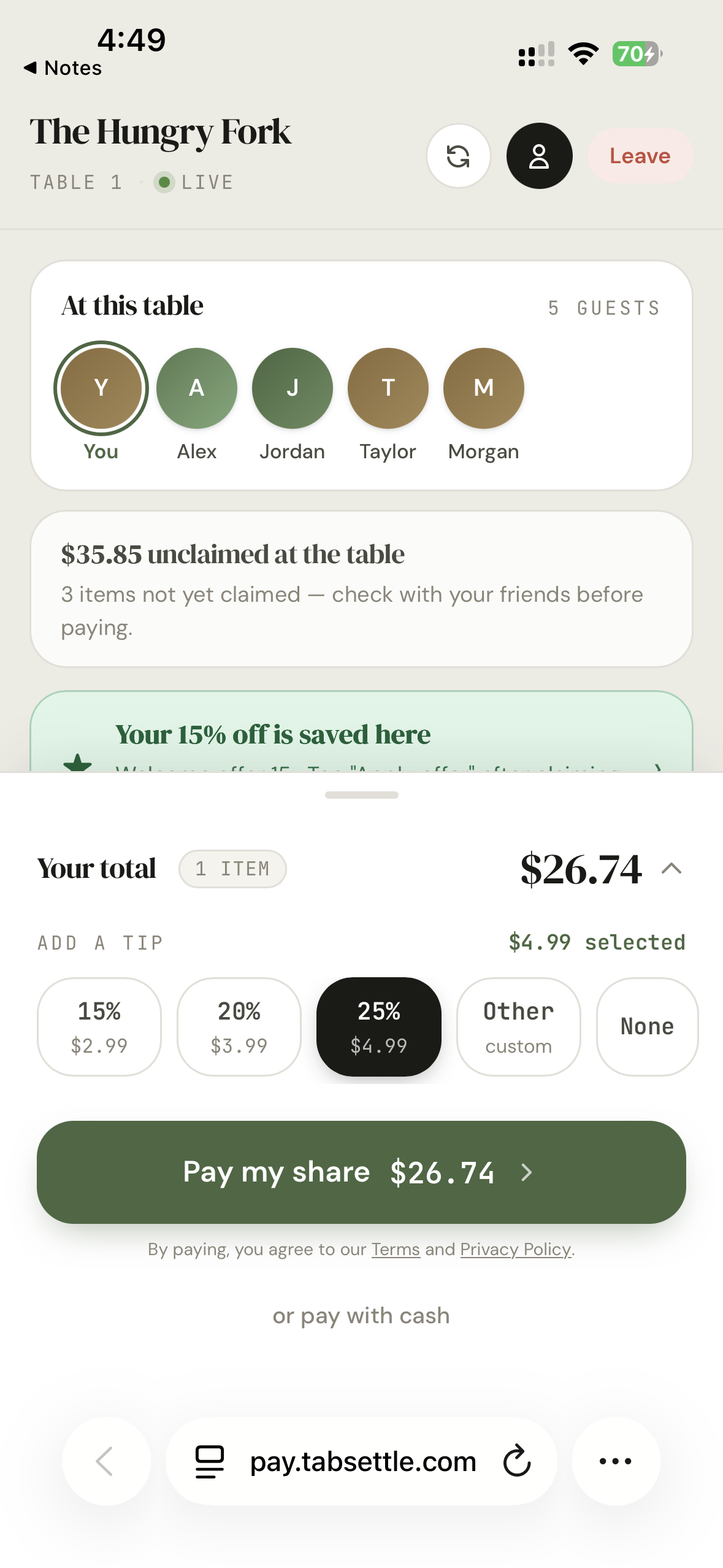 Guest pays their share